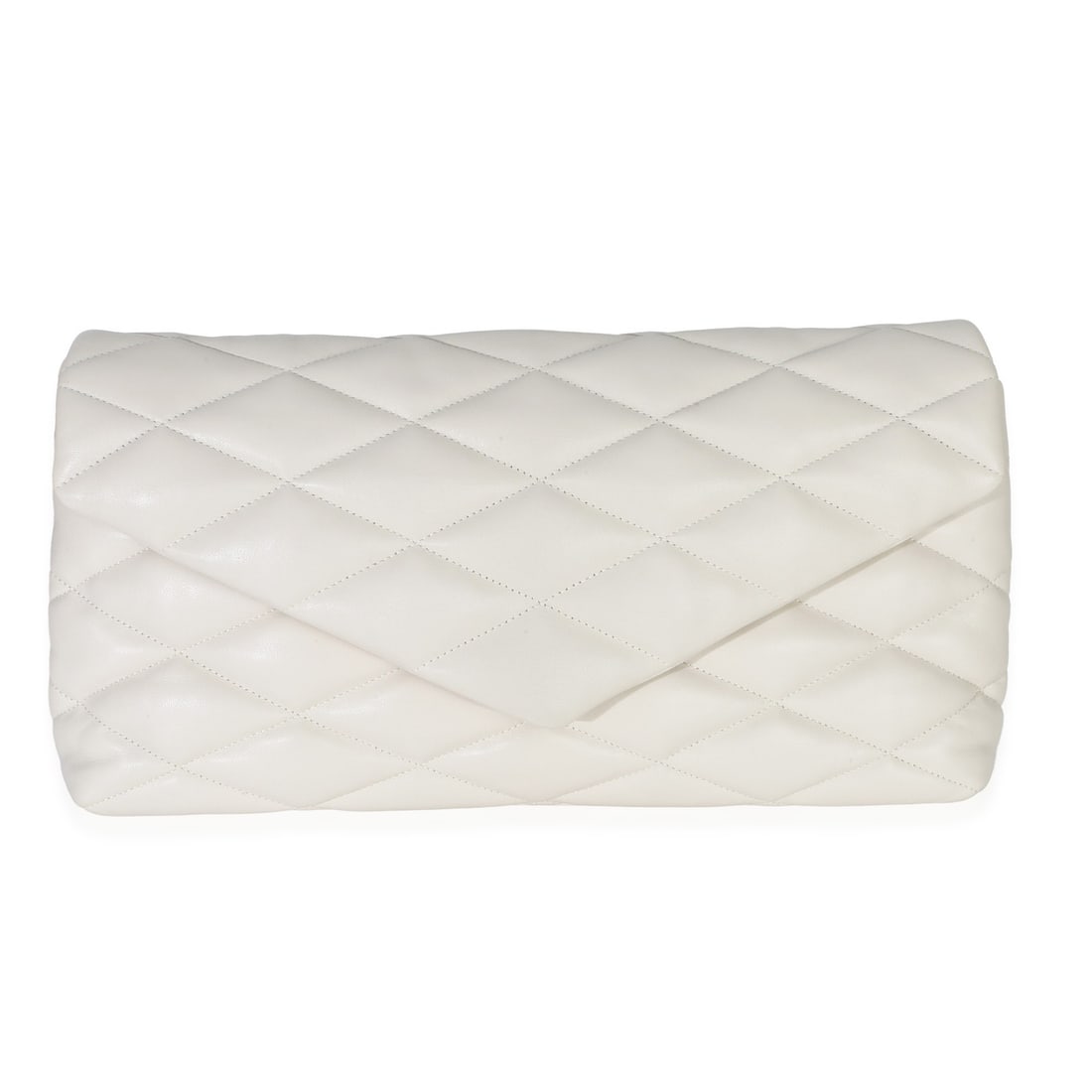 Saint Laurent Large Puffer Envelope Clutch White Leather: Saint Laurent Large Puffer Envelope Clutch White Leather This Saint Laurent Crema Soft Quilted Lambskin Large Sade Puffer Envelope Clutch is crafted from luxurious white leather with a soft quilted fi