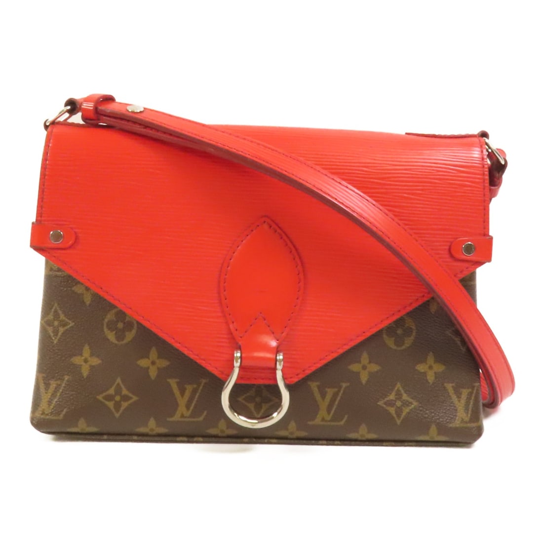 Louis Vuitton Saint Michel Shoulder Bag M44031 in Monogram and Epi Red: Louis Vuitton Saint Michel Shoulder Bag M44031 in Monogram and Epi Red This Louis Vuitton Saint Michel shoulder bag features the signature Monogram and Epi design in brown and red. Crafted from PVC co