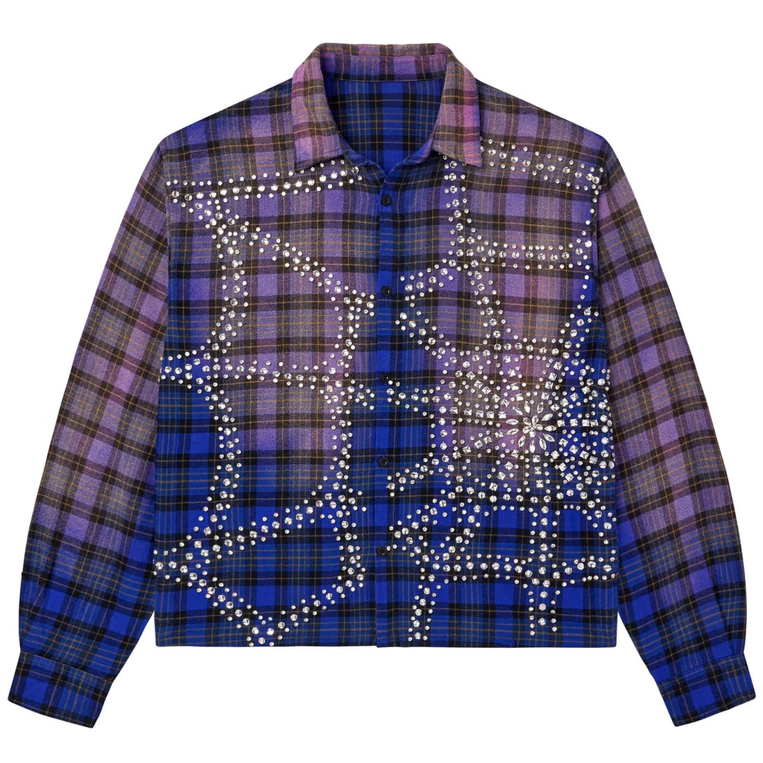 Bold Blue Inferno Plaid Flannel Shirt with Rhinestone Spider Web Accent (1 of 2)