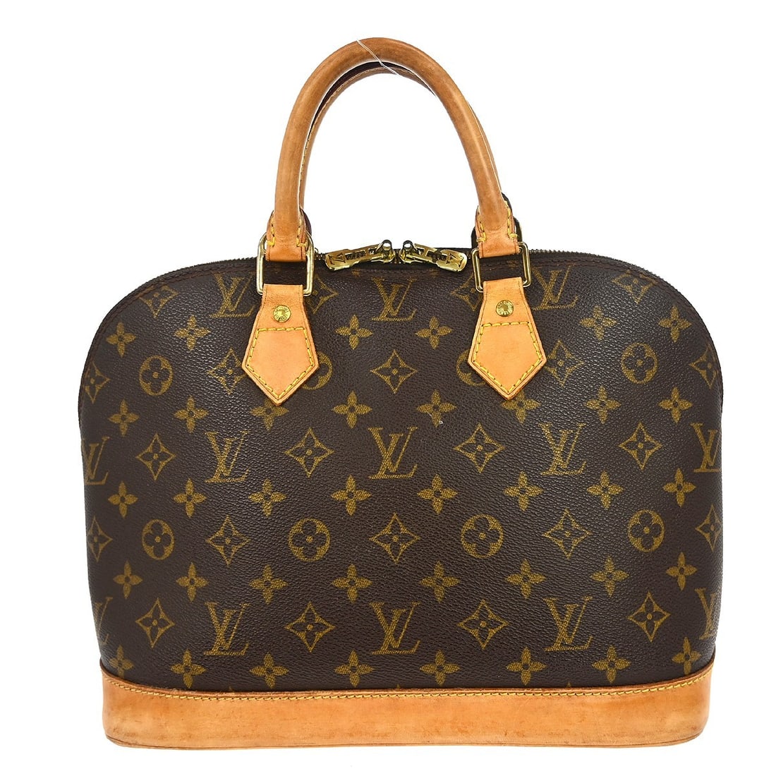 Louis Vuitton Alma Monogram canvas zip handbag: Louis Vuitton Alma Monogram canvas zip handbag This Louis Vuitton Alma handbag features the iconic Monogram canvas with beige double handles and a zip closure. Designed in a classic medium size, it in