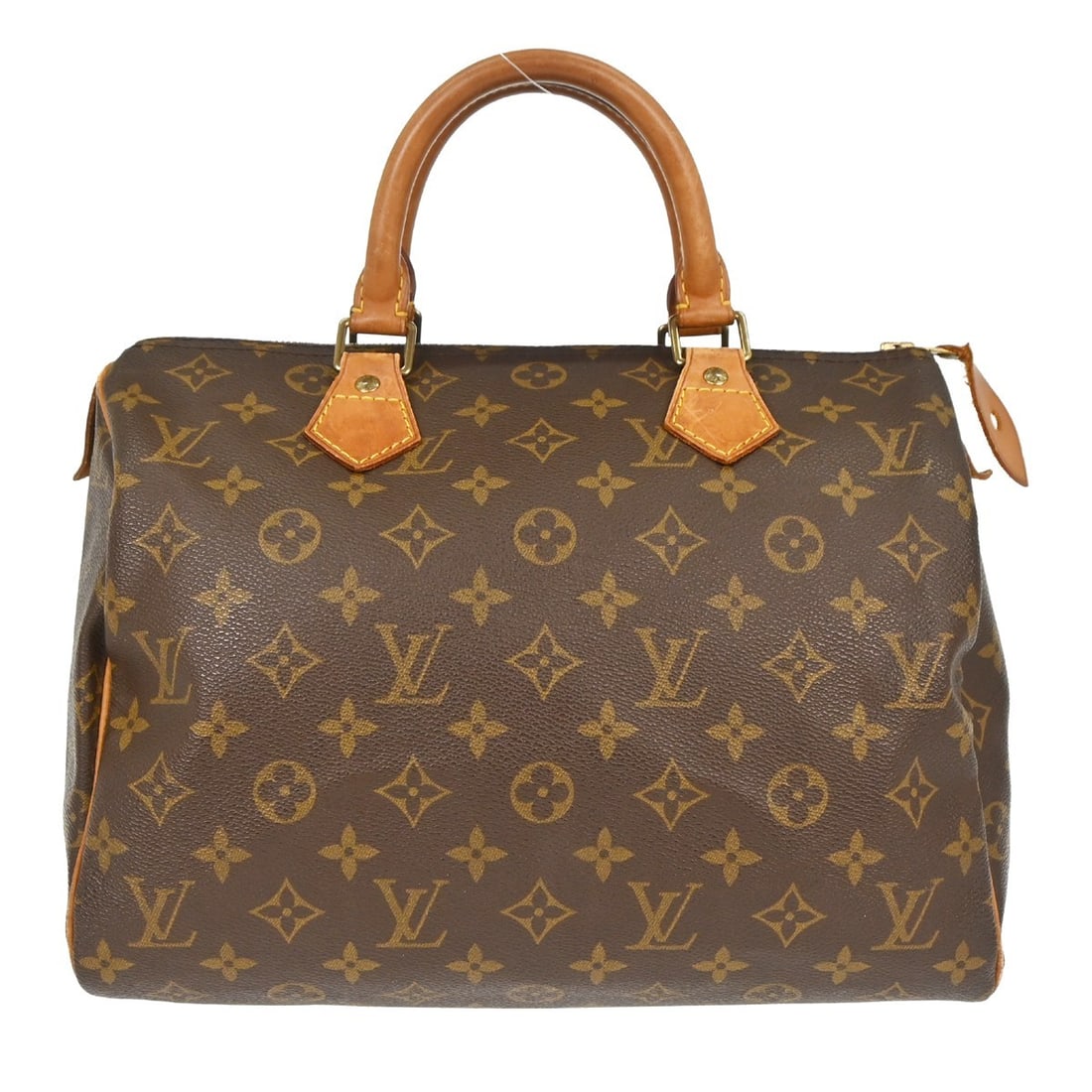 Louis Vuitton Speedy 30 Monogram Canvas Top Handle Bag: Louis Vuitton Speedy 30 Monogram Canvas Top Handle Bag This Louis Vuitton Speedy 30 handbag features the iconic monogram canvas design with beige leather double handles and a zip closure. The satchel/