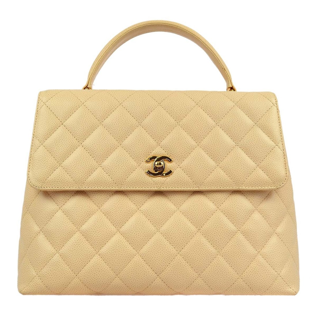 Chanel Caviar Beige Lambskin Top Handle Bag: Chanel Caviar Beige Lambskin Top Handle Bag This Chanel top handle handbag features a beige lambskin exterior and a matching beige top handle, offering a classic and elegant look. The bag is designed 
