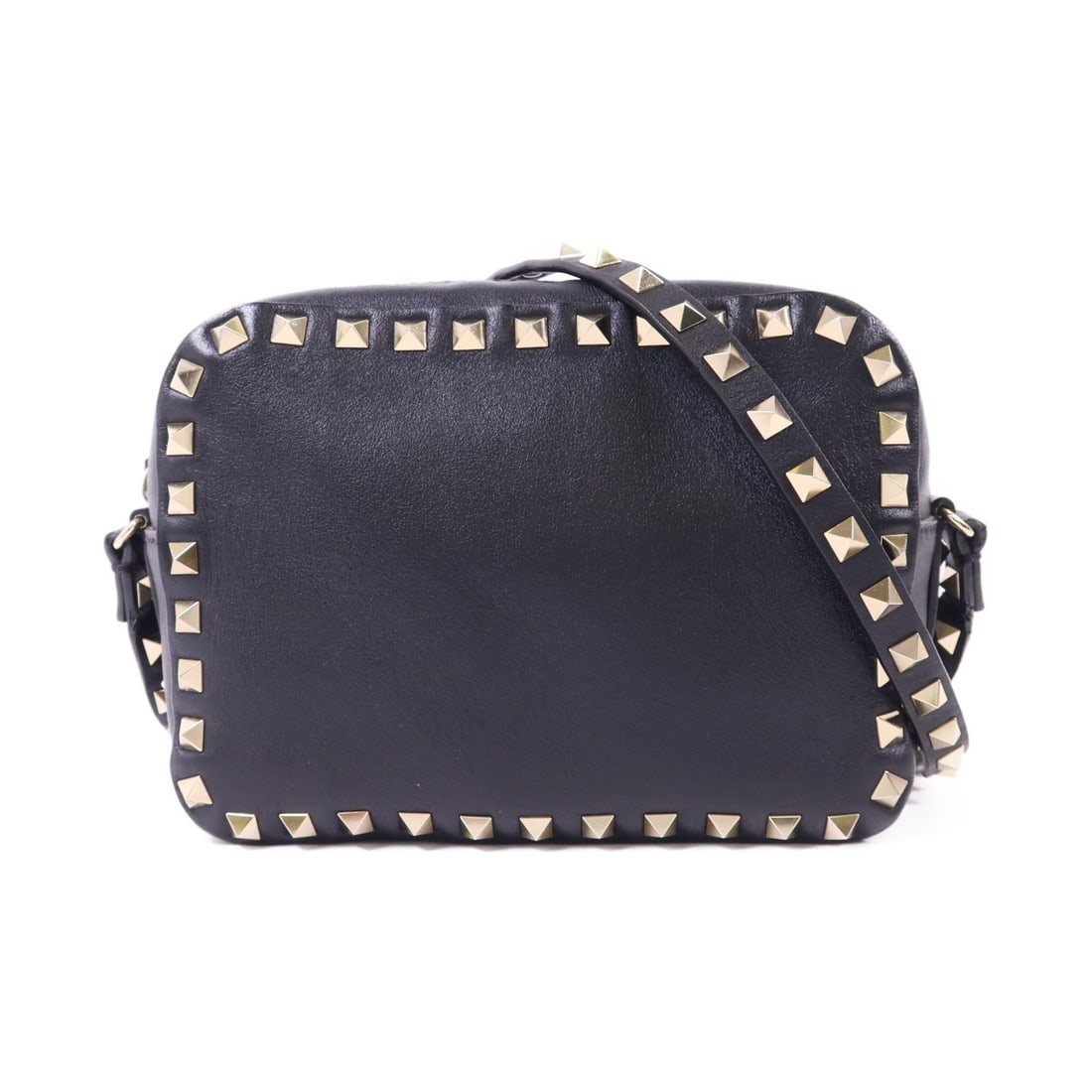 Valentino Rockstud Crossbody Bag Black Calfskin Leather GHW: Valentino Rockstud Crossbody Bag Black Calfskin Leather GHW This Valentino Rockstud Crossbody Shoulder Bag is crafted from luxurious black calfskin leather, offering both style and sophistication. The