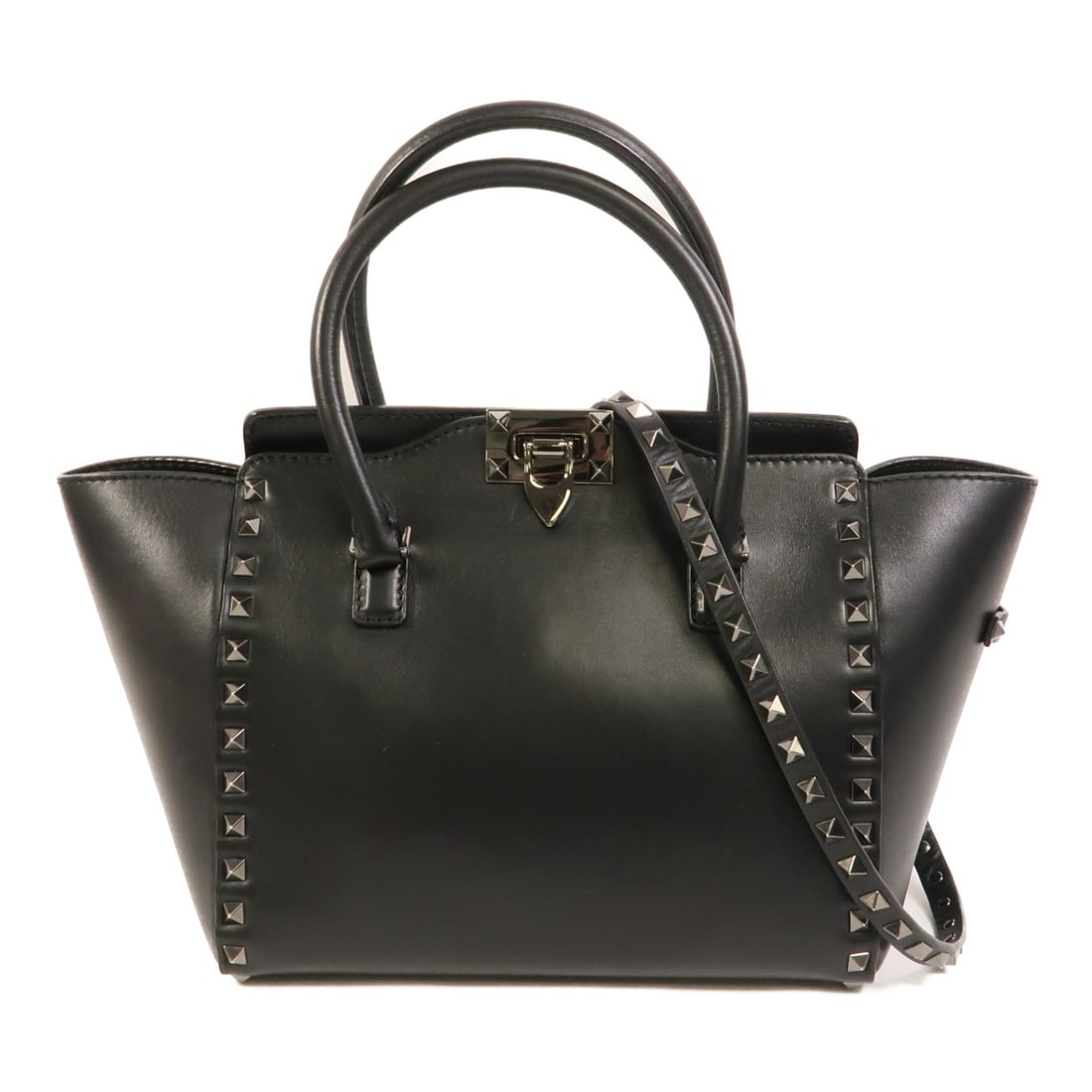 Valentino Rockstud Black Calfskin 2way Shoulder Bag: Valentino Rockstud Black Calfskin 2way Shoulder Bag This Valentino Rockstud 2way shoulder bag is crafted from black calfskin leather and features signature stud detailing. Designed for versatility, it