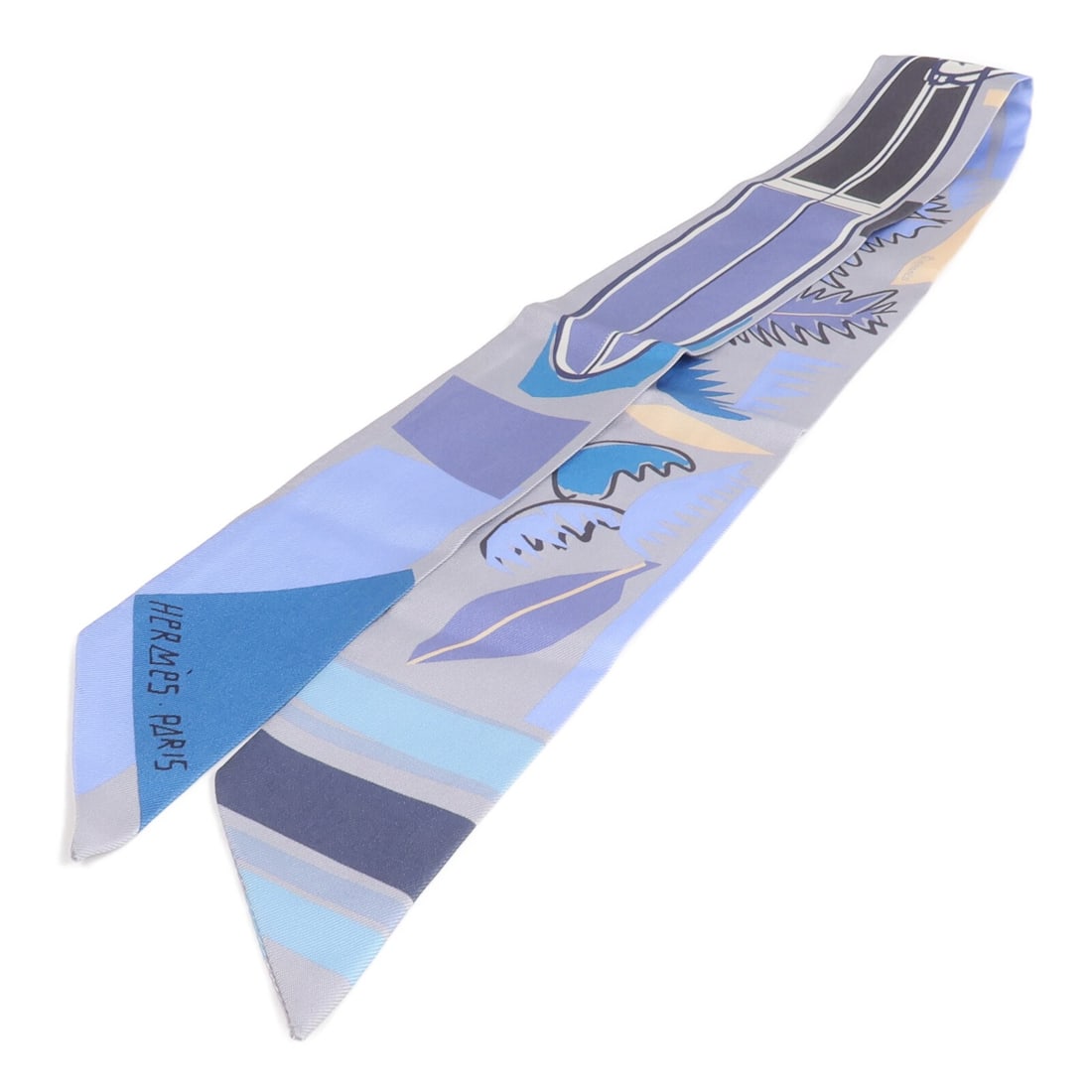 Hermes Silk Twilly Blue and Gray Women's Scarf: Hermes Silk Twilly Blue and Gray Women's Scarf This Hermes Twilly scarf is crafted from silk in a blue and gray color scheme. Designed for women, it offers a stylish accessory option with reasonable w