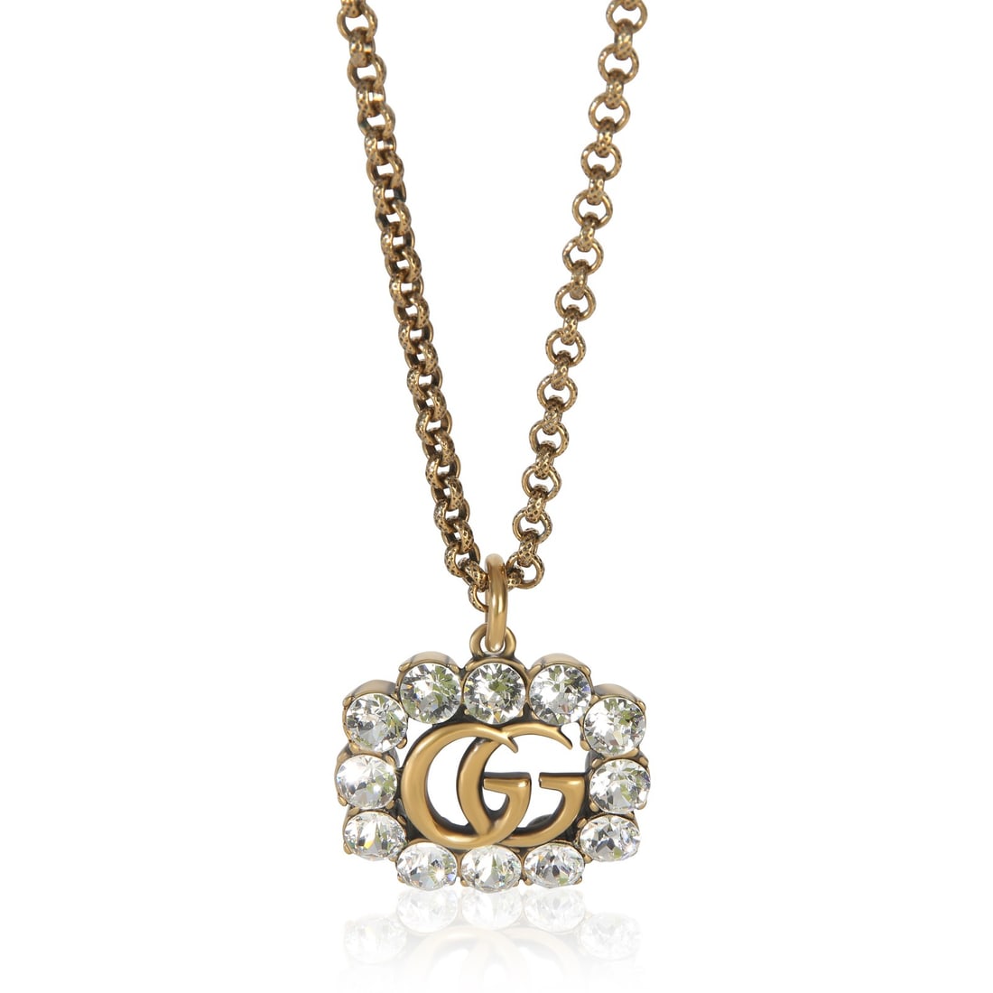 Gucci Crystal Double G Gold Plated Pendant Necklace: Gucci Crystal Double G Gold Plated Pendant Necklace This Gucci Gold-Plated Crystal Double G Pendant is a stylish accessory from the Crystal Double G collection. Crafted in gold-plated metal, it featur