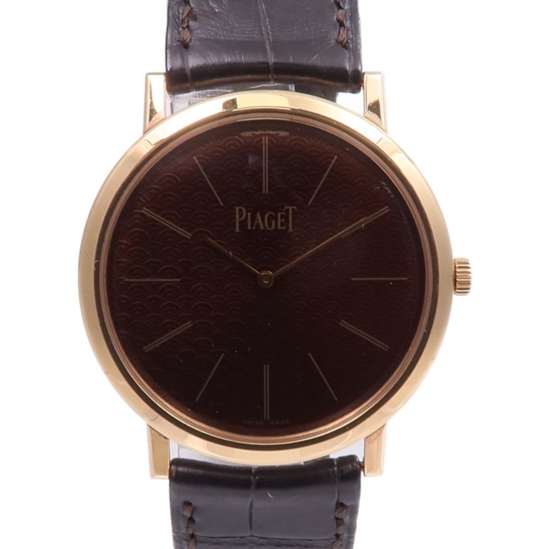 Piaget Altiplano GOA41544 Rose Gold Manual Brown Dial Swiss Watch: Piaget Altiplano GOA41544 Rose Gold Manual Brown Dial Swiss Watch This PIAGET Altiplano wristwatch features an 18K pink gold case and band, with a sophisticated brown dial and frame. It operates with 