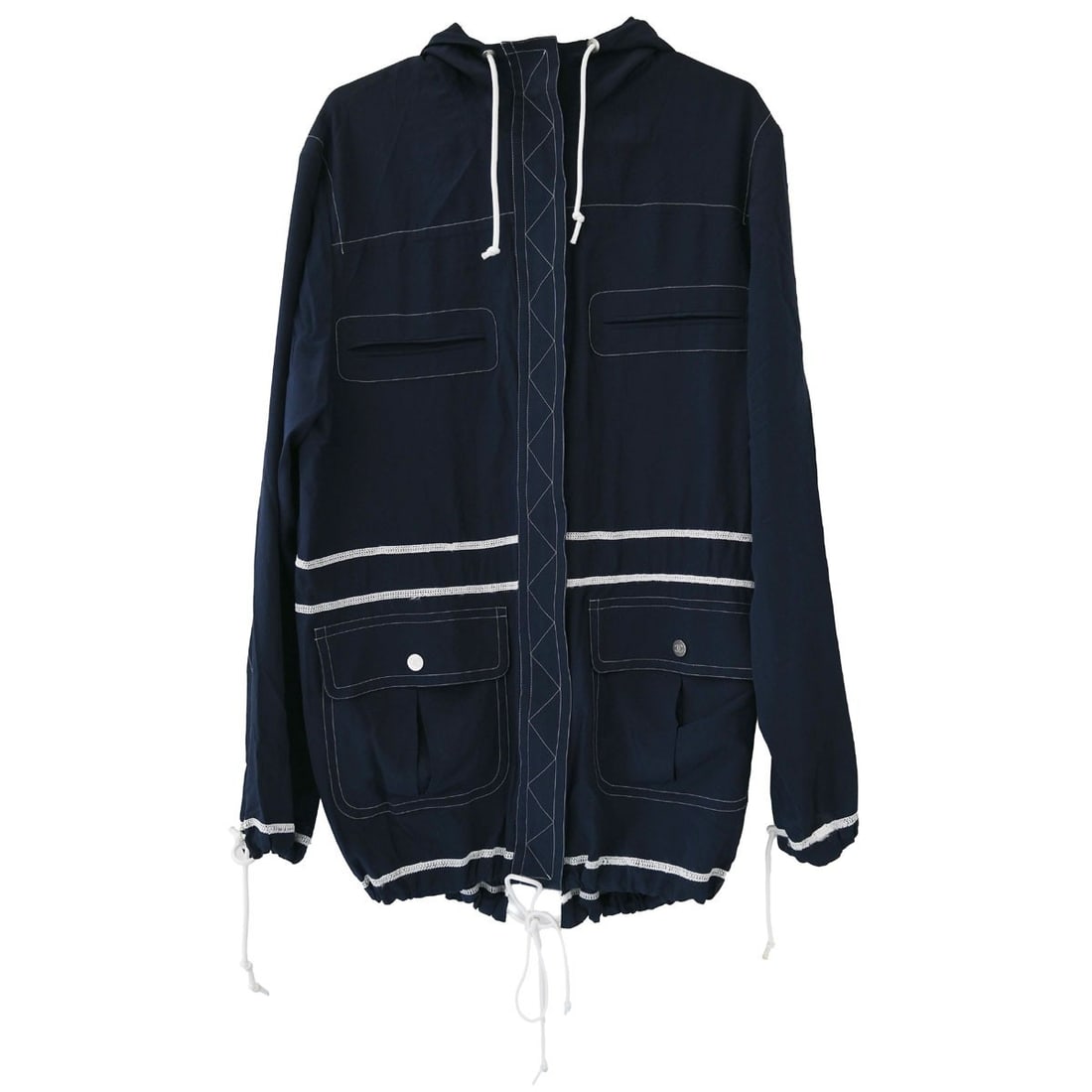 CHANEL navy silk single-breasted women's jacket size 38 (1 of 15)