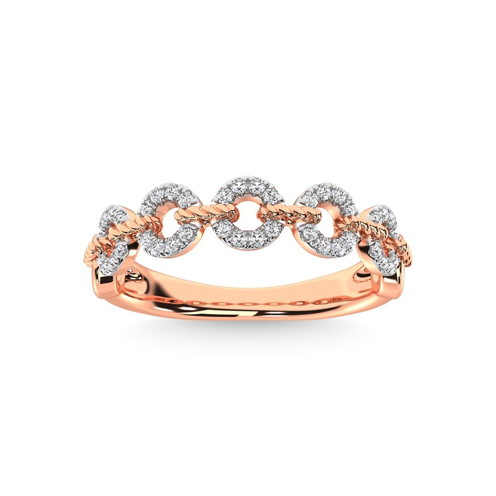 14K Rose Gold Diamond 1/5 Ct.Tw. Stackable Ring: 14K Rose Gold Diamond 1/5 Ct.Tw. Stackable Ring 14k Rose Gold Stone Color: G-h Stone Clarity: I1 Each ring is presented in standard size 6.5. Complimentary resizing is available between sizes 510 (in 