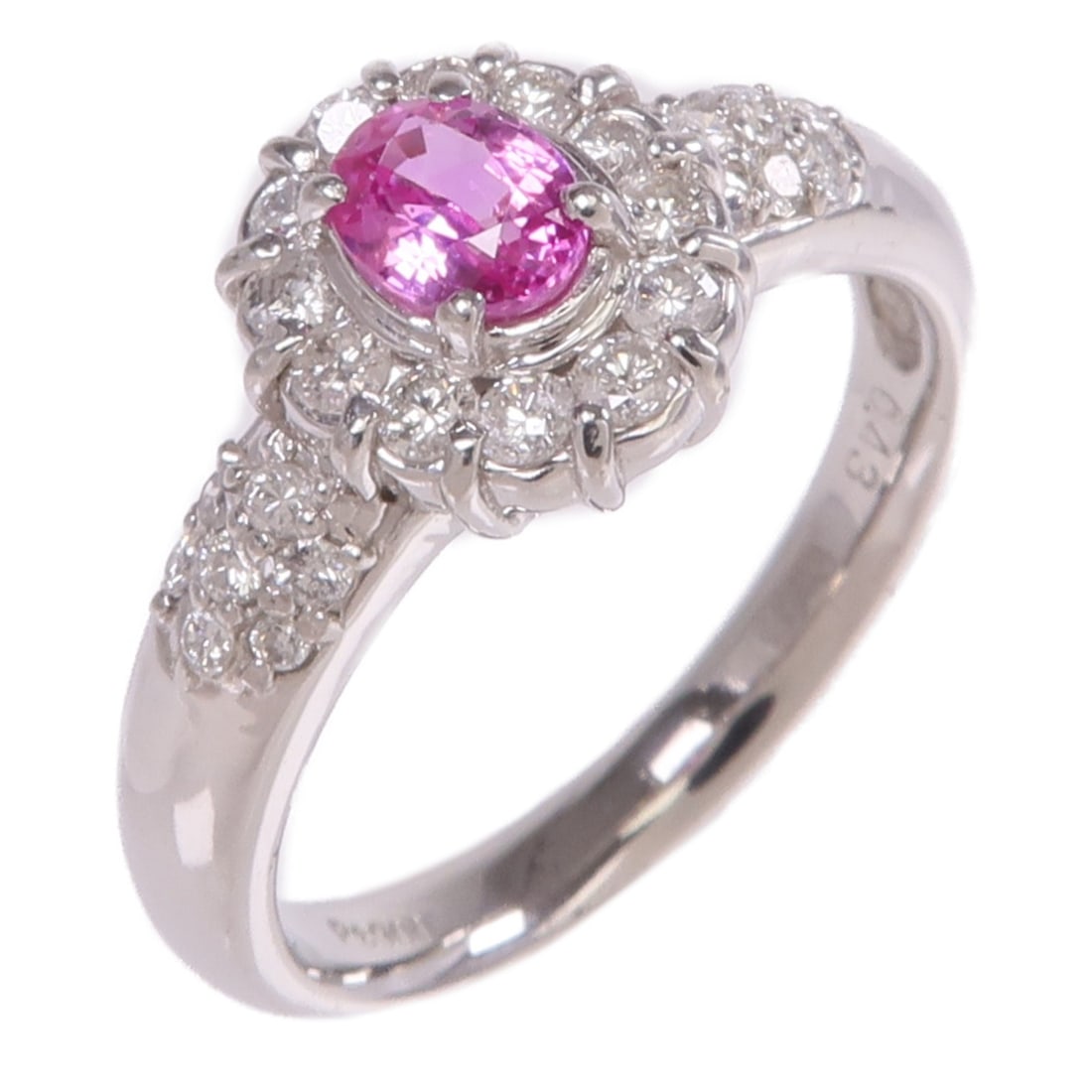 Sapphire and Diamond Platinum Ring in Size 7 for Women: Sapphire and Diamond Platinum Ring in Size 7 for Women This ring features a pink sapphire as the main stone set in Pt900 platinum, offering a sophisticated look. Designed for women, it is sized at US 