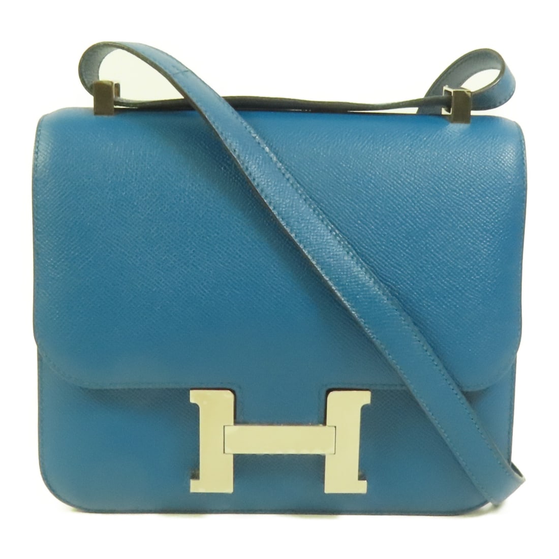 Hermes Constance 24 Blue Epsom Leather Shoulder Bag Palladium Hardware: Hermes Constance 24 Blue Epsom Leather Shoulder Bag Palladium Hardware This Hermes Constance 24 shoulder bag is crafted from Epsom calfskin leather in a striking Bleu Izmir color. Designed for women, 