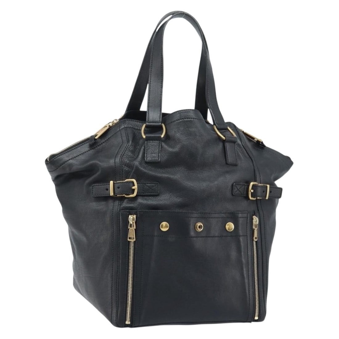 Saint Laurent Downtown Black Leather Gold Accent Women's Handbag Italy (1 of 18)