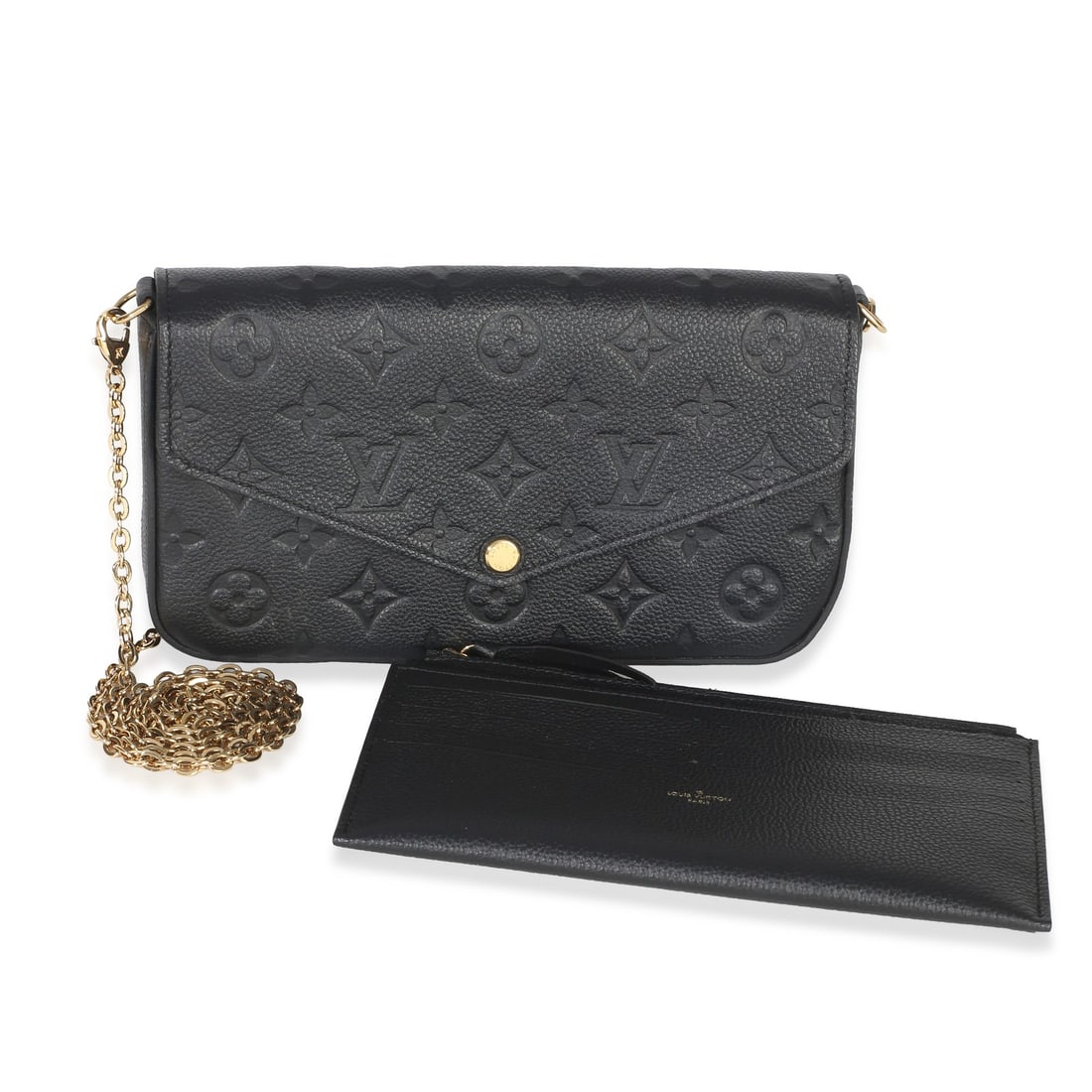Louis Vuitton Felicie Pochette Black Monogram Empreinte Leather Crossbody: Louis Vuitton Felicie Pochette Black Monogram Empreinte Leather Crossbody This Louis Vuitton Felicie Pochette is crafted from black Monogram Empreinte leather and features a versatile design that can 