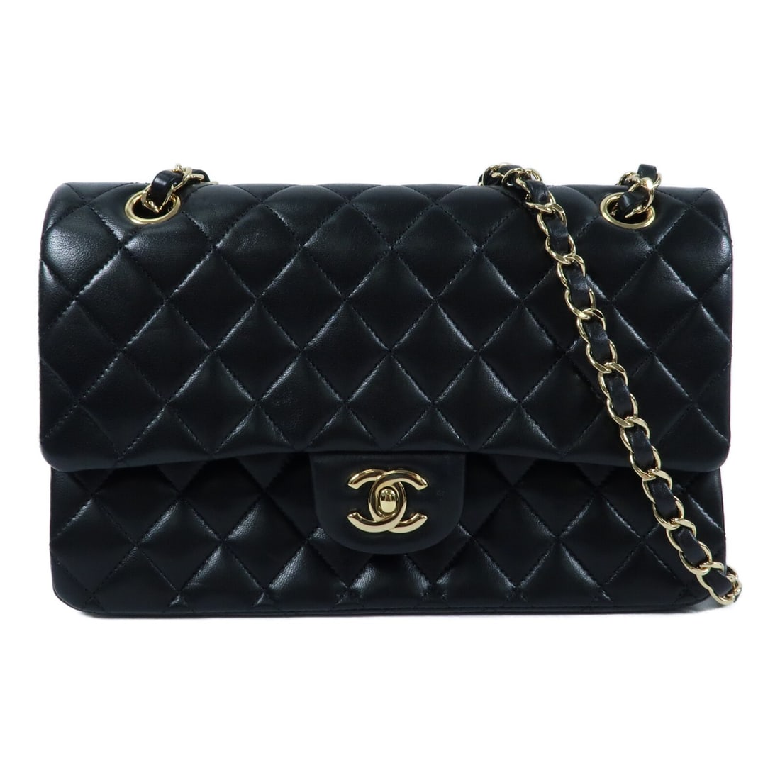 Chanel Classic 25 Black Lambskin Shoulder Bag with Gold Tone CC Hardware: Chanel Classic 25 Black Lambskin Shoulder Bag with Gold Tone CC Hardware This classic CHANEL CC chain shoulder bag is crafted from black lambskin leather and features gold-tone hardware. Designed for 