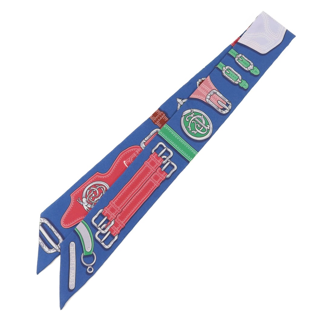Hermes silk Twilly scarf in blue green red: Hermes silk Twilly scarf in blue green red This Hermes Twilly scarf is crafted from luxurious silk and features a vibrant blue color with green and red accents. Designed for women, it showcases the br