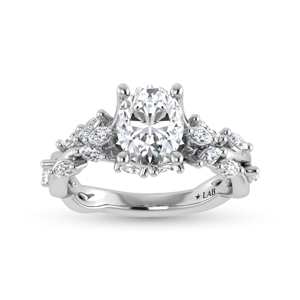 14K White Gold Lab Grown Diamond 2 1/2 Ct.Tw. Oval Shape Engagement Ring (IGI Certified Center 2ct): 14K White Gold Lab Grown Diamond 2 1/2 Ct.Tw. Oval Shape Engagement Ring (IGI Certified Center 2ct) 14K White Gold Lab Grown Diamond 2 1/2 Ct.Tw. Oval Shape Engagement Ring (Center 2ct) 14k White Gold