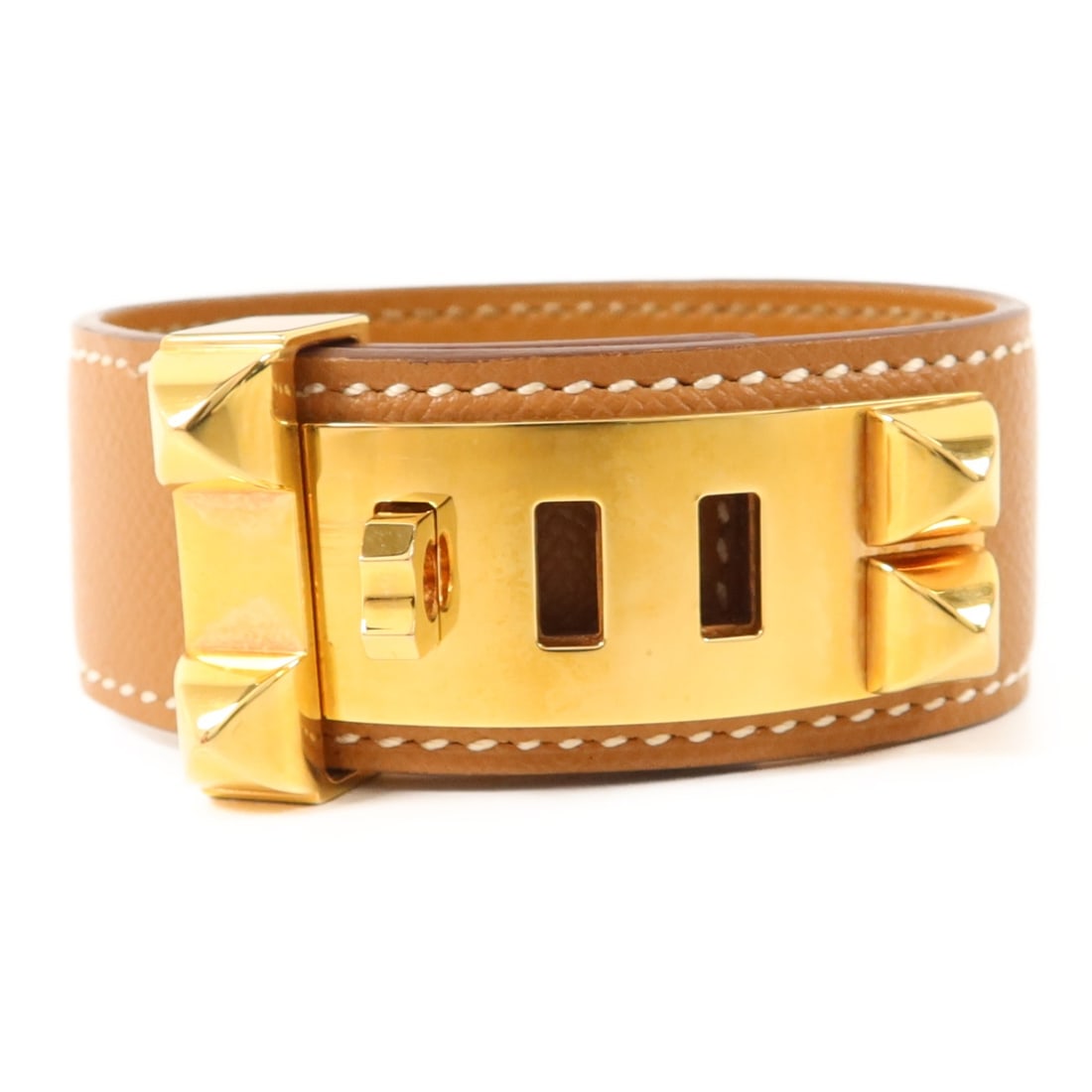 Hermes Collier de Chien 24 Brown Epsom Leather Bangle Gold Hardware: Hermes Collier de Chien 24 Brown Epsom Leather Bangle Gold Hardware This Hermes CDC 24 bangle features brown Epsom calfskin leather and gold tone hardware. Designed for women, it is crafted in France 