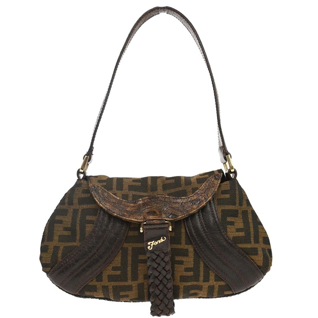 Fendi Zucca Brown Top Handle Handbag: Fendi Zucca Brown Top Handle Handbag This Fendi Brown Zucca Spy Handbag features the iconic Fendi Zucca pattern and is crafted from a combination of canvas and leather. Designed with a top handle and 