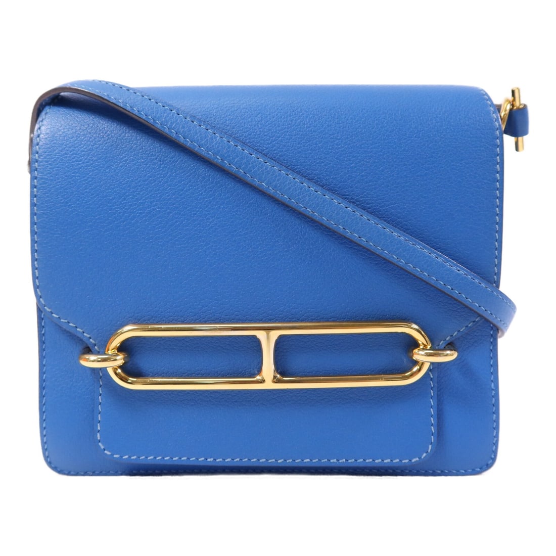 Hermes Mini Roulis Zanzibar Blue Evercolor Leather Shoulder Bag Gold Hardware: Hermes Mini Roulis Zanzibar Blue Evercolor Leather Shoulder Bag Gold Hardware This Hermes Mini Roulis shoulder bag features Evercolor calfskin leather in Blue Zanzibar, complemented by gold hardware. 