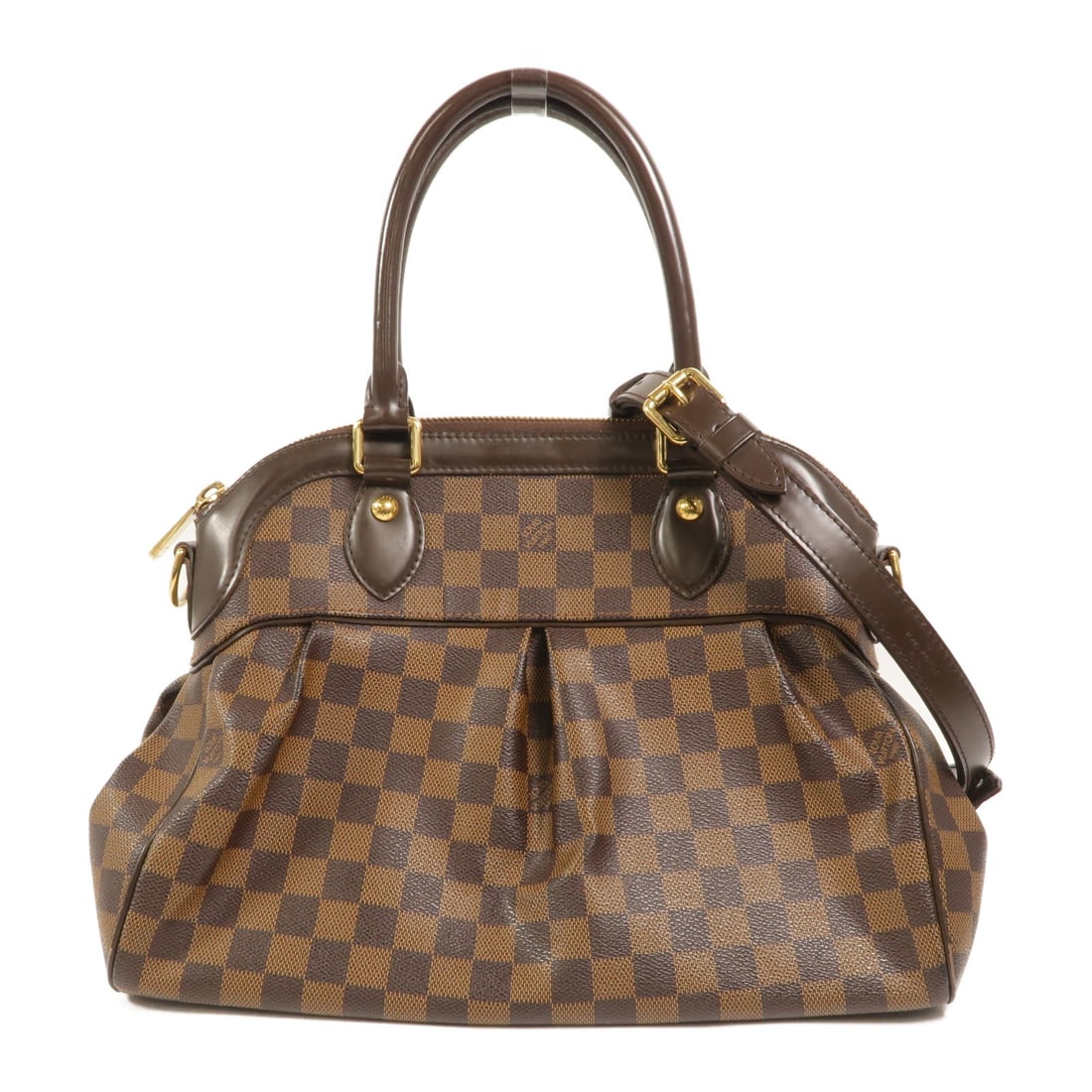 Louis Vuitton Trevi Damier Brown 2 Way Shoulder Bag GHW: Louis Vuitton Trevi Damier Brown 2 Way Shoulder Bag GHW This Louis Vuitton Trevi 2-way shoulder bag features the iconic Damier brown pattern and gold-tone hardware. Crafted from durable PVC coated can