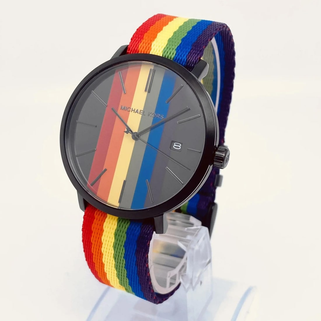 Michael Kors Blake MK8713 42mm PVD Steel Rainbow Quartz Watch Unisex: Michael Kors Blake MK8713 42mm PVD Steel Rainbow Quartz Watch Unisex The Michael Kors Blake is a stylish unisex wristwatch featuring a vibrant multicolor design. This luxury dress/formal casual watch 