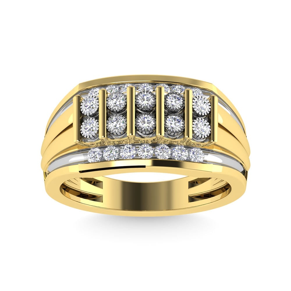 Diamond 1/2 Ct.Tw. Mens Fashion Ring in 10K Yellow Gold: Diamond 1/2 Ct.Tw. Mens Fashion Ring in 10K Yellow Gold 10k Yellow Gold Stone Color: G-h Stone Clarity: I2-i3 Each ring is presented in standard size 6.5. Complimentary resizing is available between s
