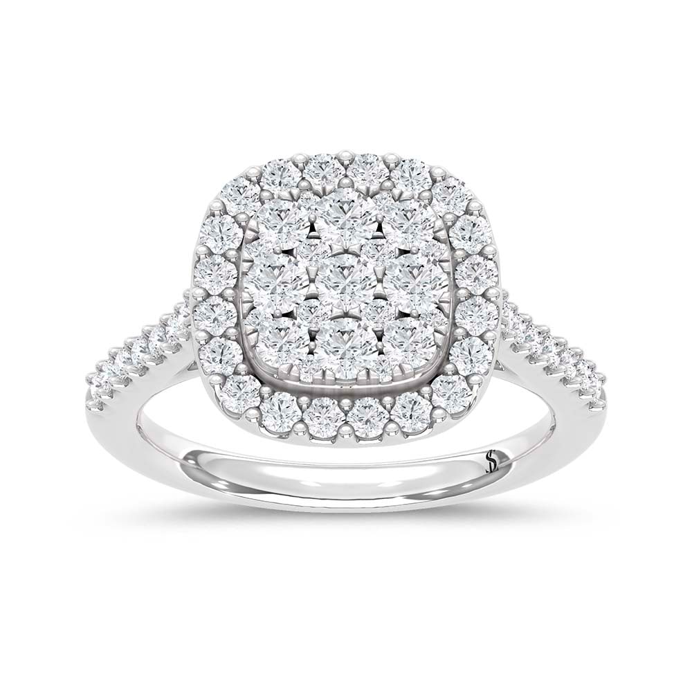 14K White Gold 1 1/5 Ct.tw Diamond Fashion Ring: 14K White Gold 1 1/5 Ct.tw Diamond Fashion Ring Beautiful square shape fashion ring crafted in 14K white gold and, this showcases 1 1/5 Ct.Tw. shimmering round diamonds. 14k White Gold Stone Color: Gh