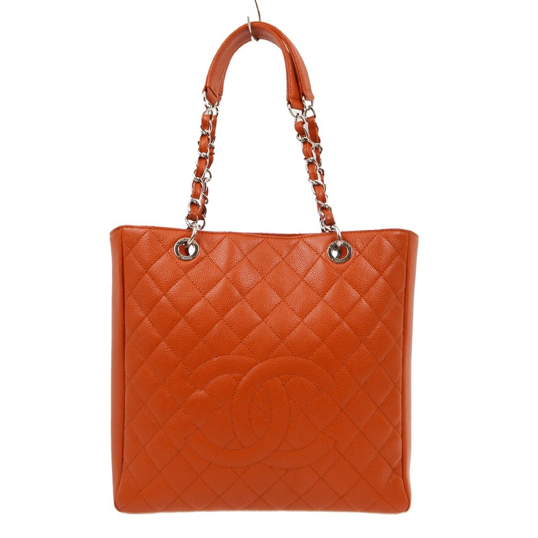 Chanel PST Orange Caviar Leather Tote Bag: Chanel PST Orange Caviar Leather Tote Bag This Chanel Orange Calfskin Petite Shopping Tote (PST) is crafted in Italy from caviar skin leather and features a quilted exterior. The medium-sized tote is 