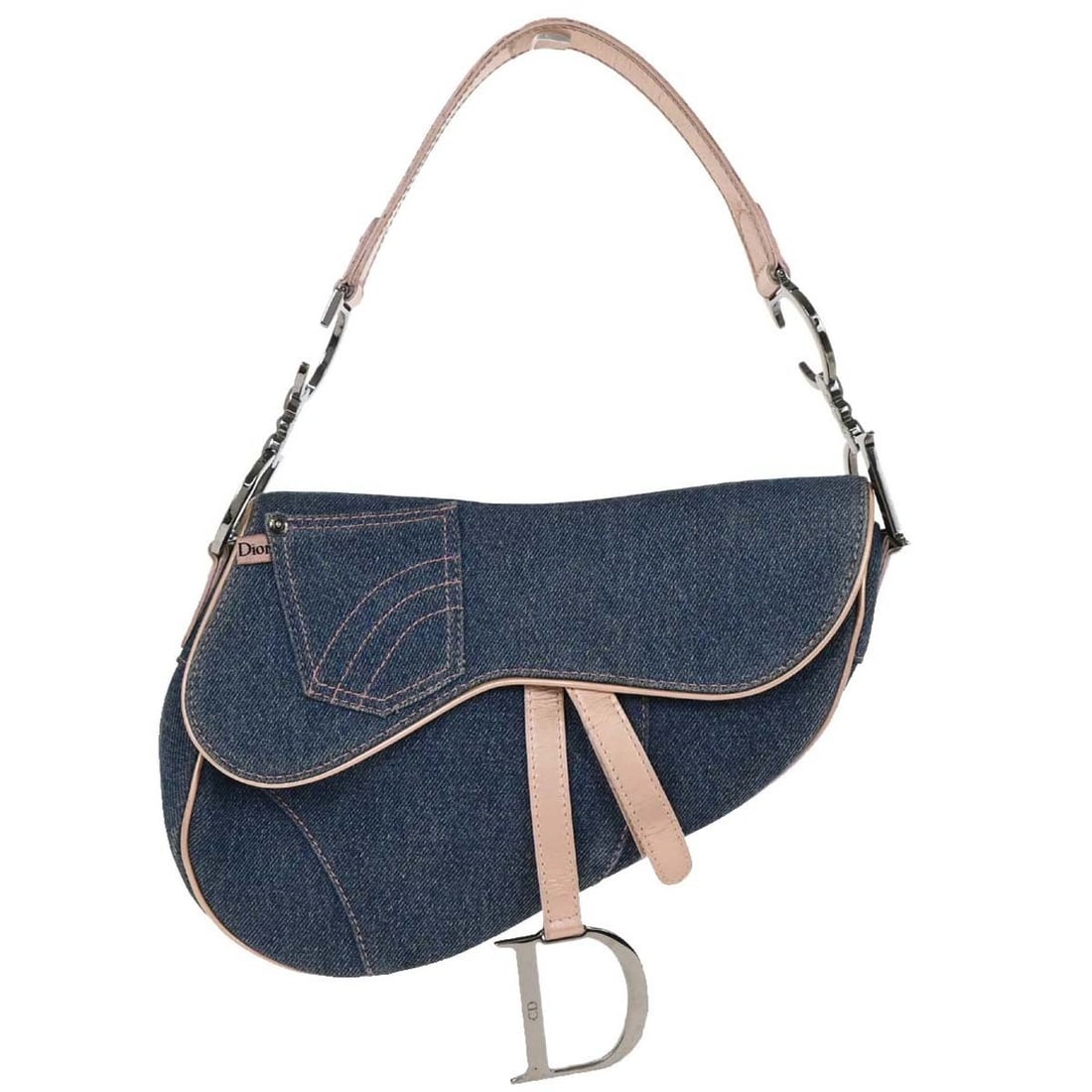 Christian Dior Navy Pink Denim Saddle Handbag Italy RU1002: Christian Dior Navy Pink Denim Saddle Handbag Italy RU1002 Introducing the Christian Dior Navy Pink Denim Saddle Handbag, a stylish and functional accessory for any outfit. This medium-sized handbag f