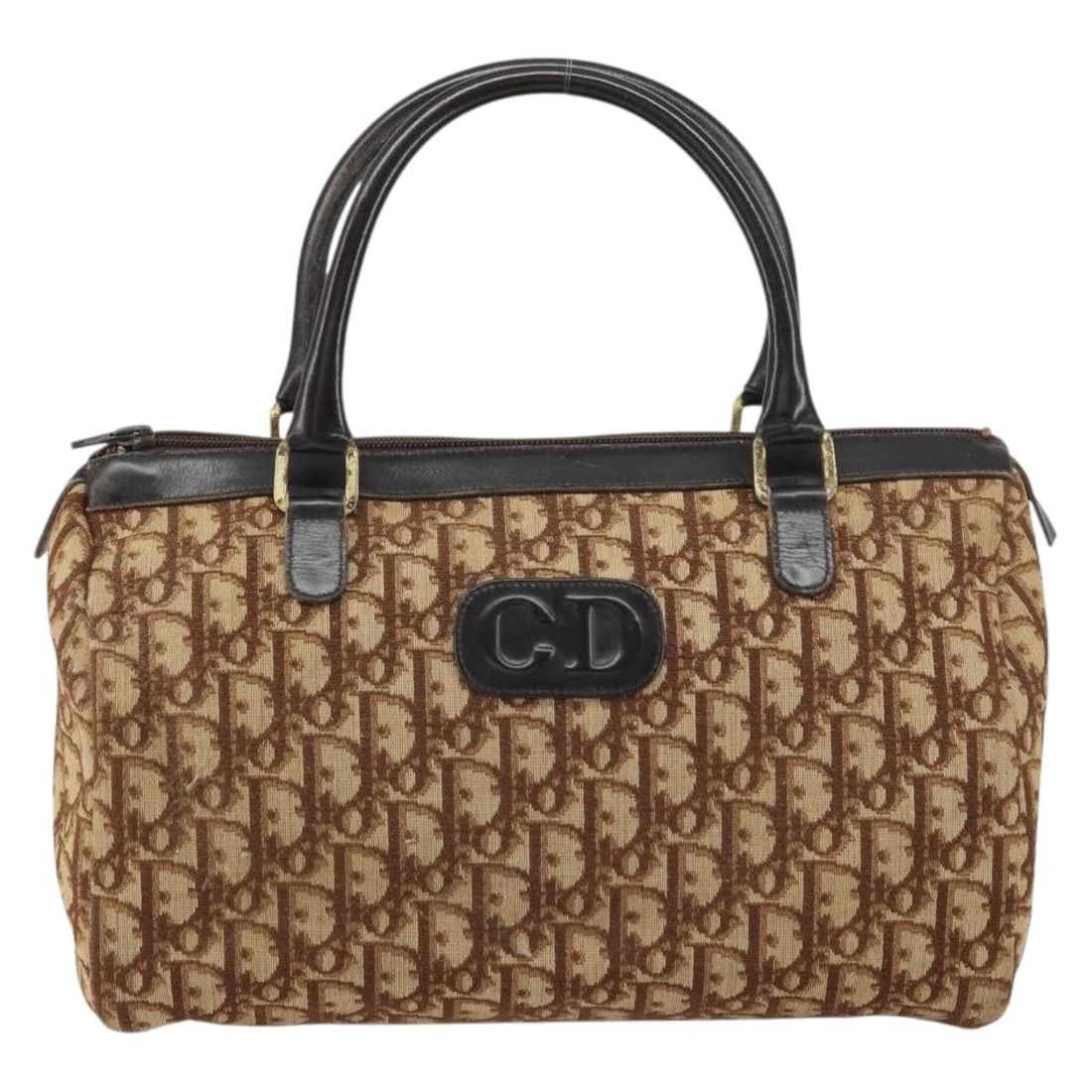 Vintage Christian Dior CD Trotter Brown Canvas Handbag 28x16x14cm: Vintage Christian Dior CD Trotter Brown Canvas Handbag 28x16x14cm This vintage Christian Dior CD Trotter handbag features a brown canvas exterior with leather accents. Designed for women, it displays 
