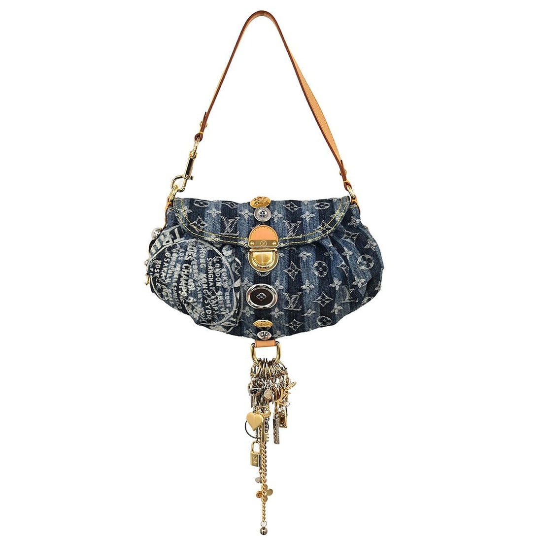 Louis Vuitton Mini Pleaty Raye Blue Monogram Denim Top Handle Bag: Louis Vuitton Mini Pleaty Raye Blue Monogram Denim Top Handle Bag This Louis Vuitton Mini Pleaty Raye handbag features the iconic blue monogram denim exterior with beige top handles and quilted accent