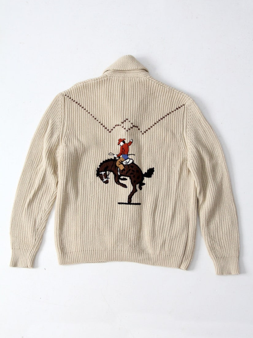 Miller Western Cardigan Sweater 1970s Cream Ribbed Knit XL (1 of 4)