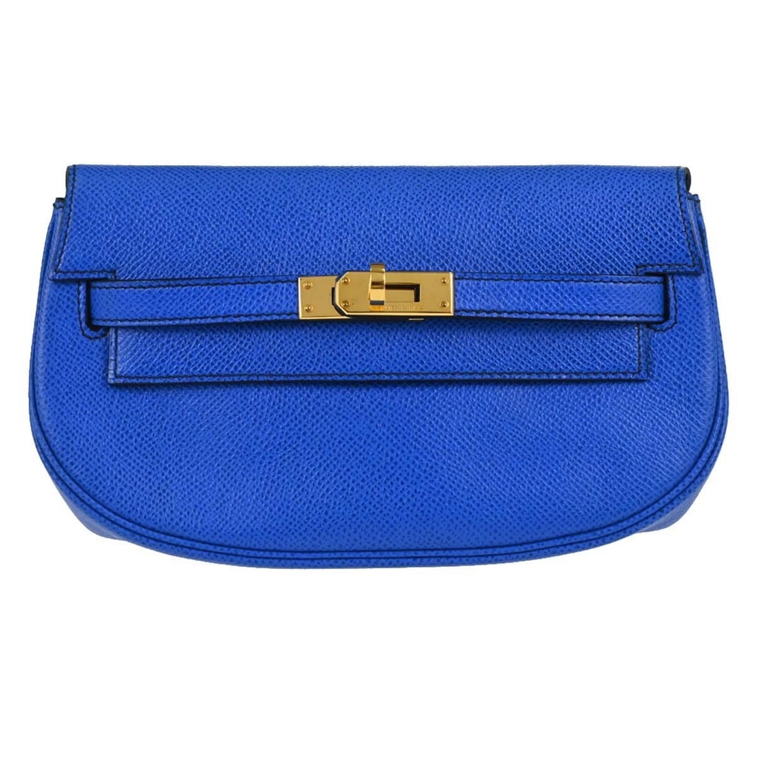 Hermes Blue Courchevel Kelly Clutch Bag France: Hermes Blue Courchevel Kelly Clutch Bag France This Hermes Blue France Courchevel Banana Kelly Clutch Bag features a sleek and compact design crafted from premium leather with a leather lining. The ba