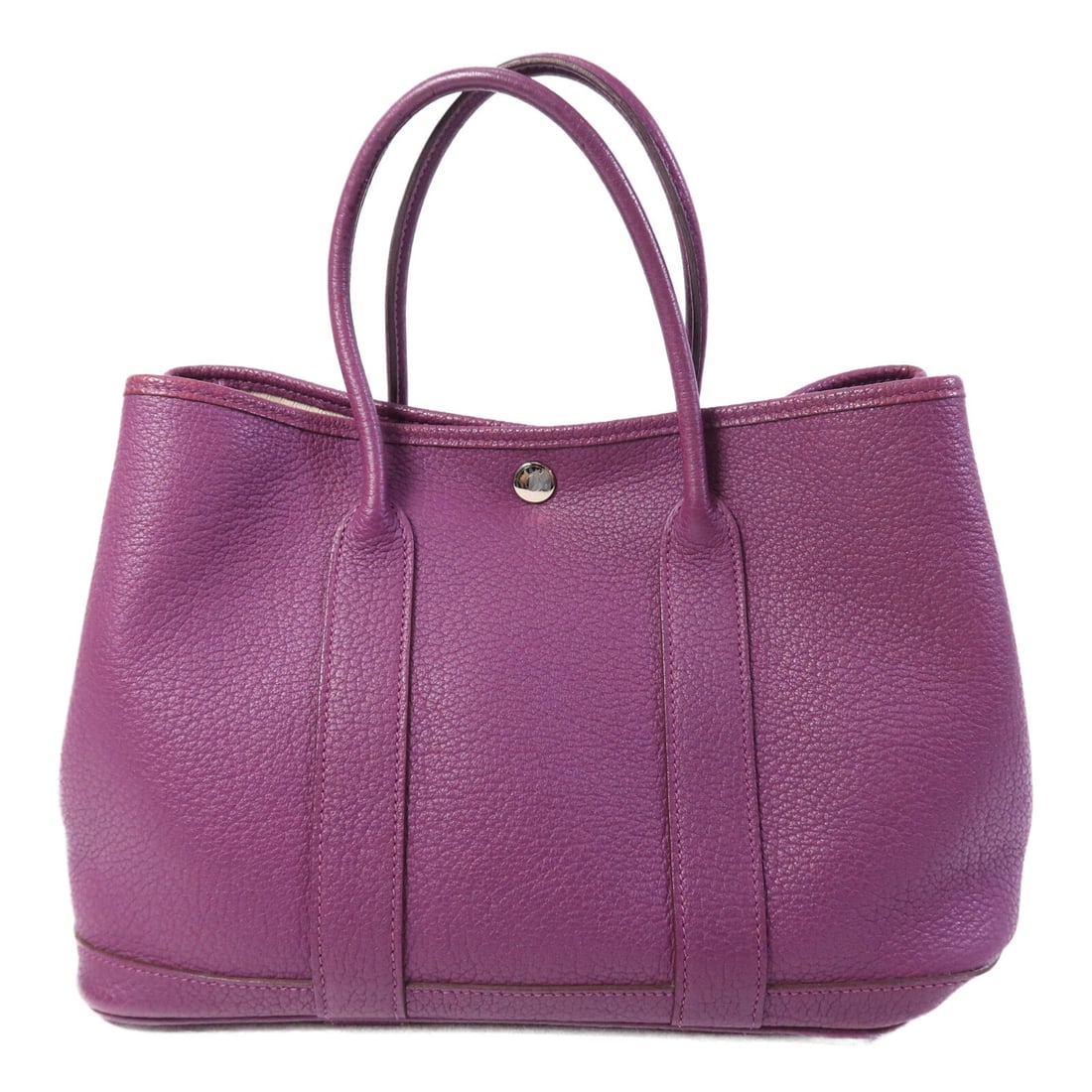 Hermes Garden Party TPM Purple Negonda Leather Tote Bag: Hermes Garden Party TPM Purple Negonda Leather Tote Bag This Hermes Garden Party TPM tote bag is crafted from Negonda calfskin leather in a striking purple shade. Designed for women, it features a spa