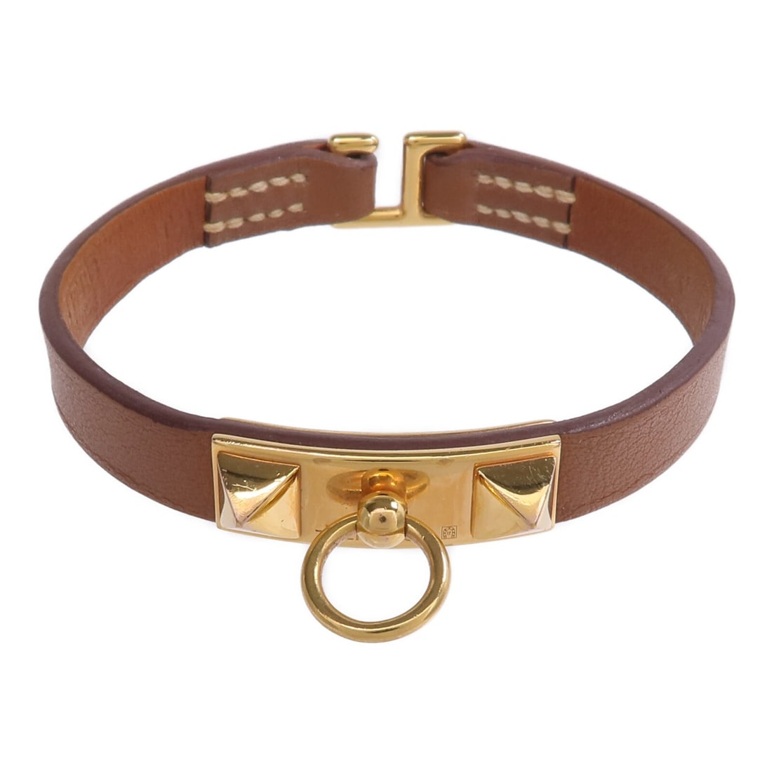Hermes Mini Rivale Brown Swift Leather Bracelet GHW: Hermes Mini Rivale Brown Swift Leather Bracelet GHW This Hermes Mini Rivale bracelet is crafted from brown Swift calfskin leather and features gold-tone hardware. Designed for women, it offers a refin