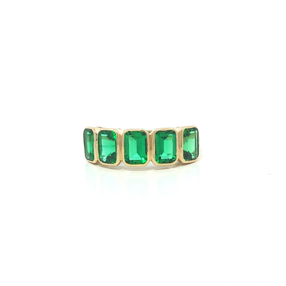 14k Yellow Gold Emerald Bezel Stack Ring 5 Stones Size 7 (1 of 13)