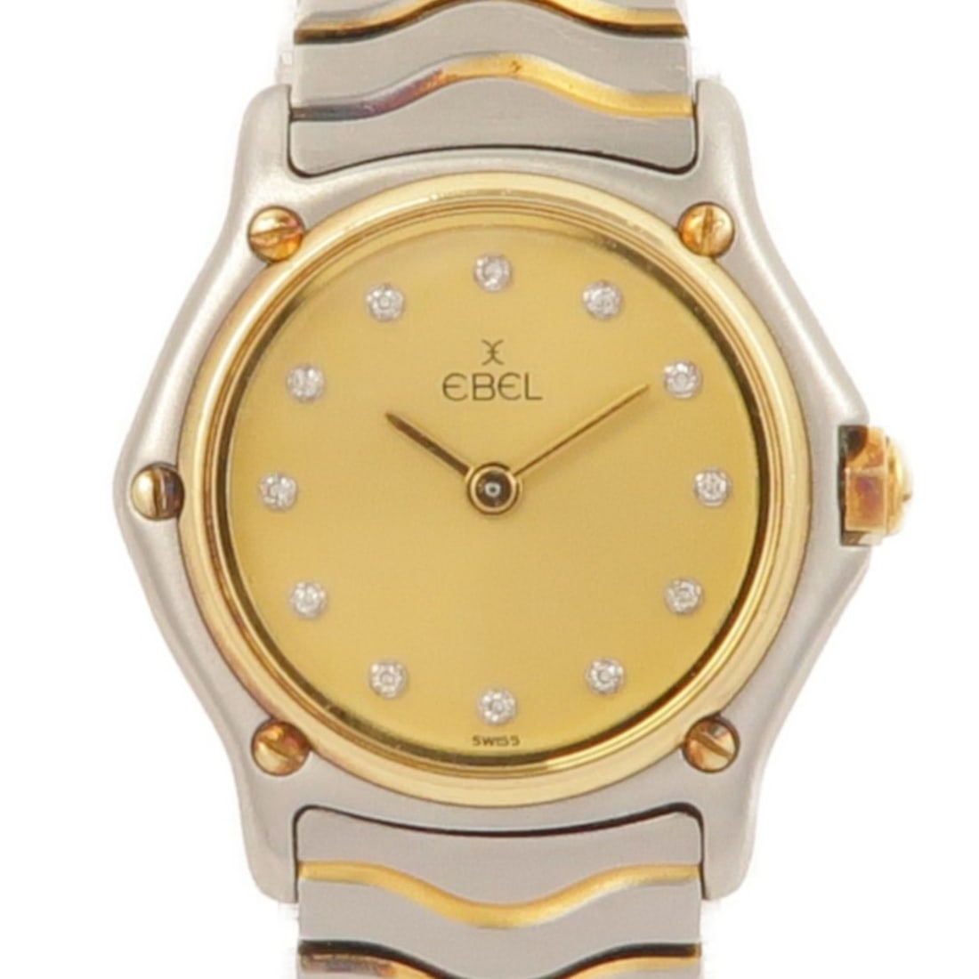 EBEL Quartz Womens Gold Tone Stainless Steel Wristwatch 1057901: EBEL Quartz Womens Gold Tone Stainless Steel Wristwatch 1057901 This EBEL Sport Classic Quartz wristwatch features a stainless steel case and band with gold accents. Designed for women, it showcases a