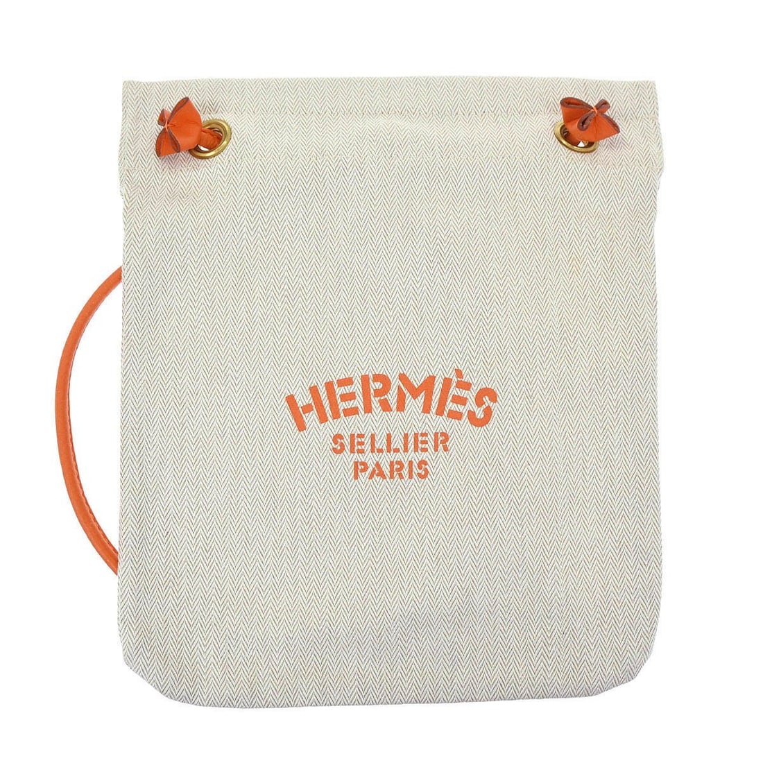 Hermes Aline PM Small Beige Toile Chevrons Shoulder Bag with Orange Strap: Hermes Aline PM Small Beige Toile Chevrons Shoulder Bag with Orange Strap This Hermes Aline PM shoulder bag features a beige Toile Chevrons exterior with orange leather shoulder straps and gold-tone h