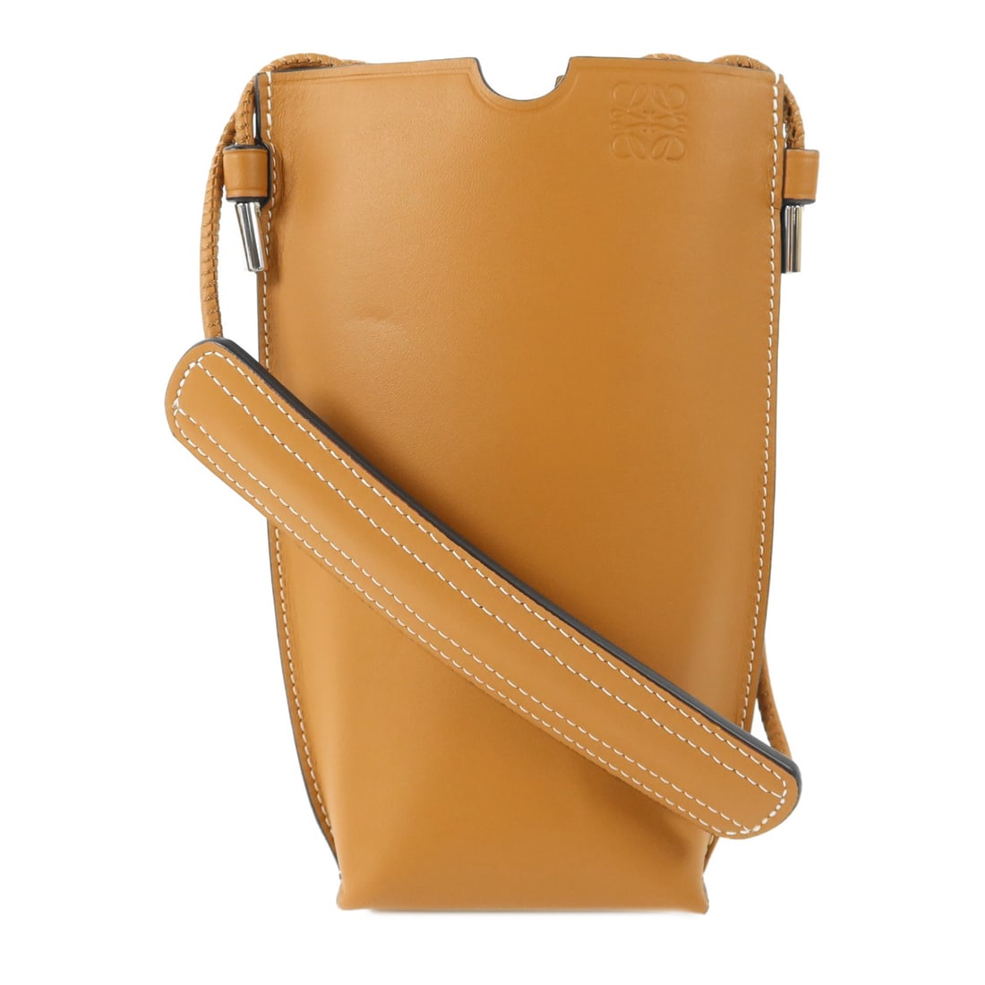 LOEWE Gate Pocket phone shoulder bag brown calfskin: LOEWE Gate Pocket phone shoulder bag brown calfskin This LOEWE Gate Pocket Phone Bag is crafted from brown calfskin leather and designed as a compact shoulder bag. Featuring a minimalist silhouette, i