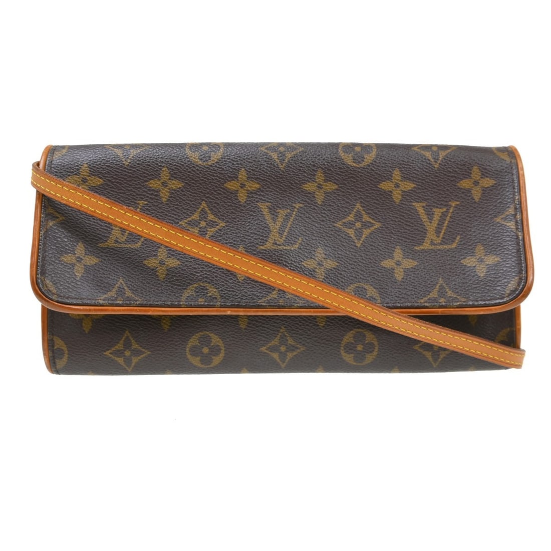 Louis Vuitton Pochette Twin GM Monogram Crossbody Bag M51852: Louis Vuitton Pochette Twin GM Monogram Crossbody Bag M51852 This Louis Vuitton Pochette Twin GM crossbody bag features the iconic monogram canvas leather exterior with a brown colorway and a beige Al