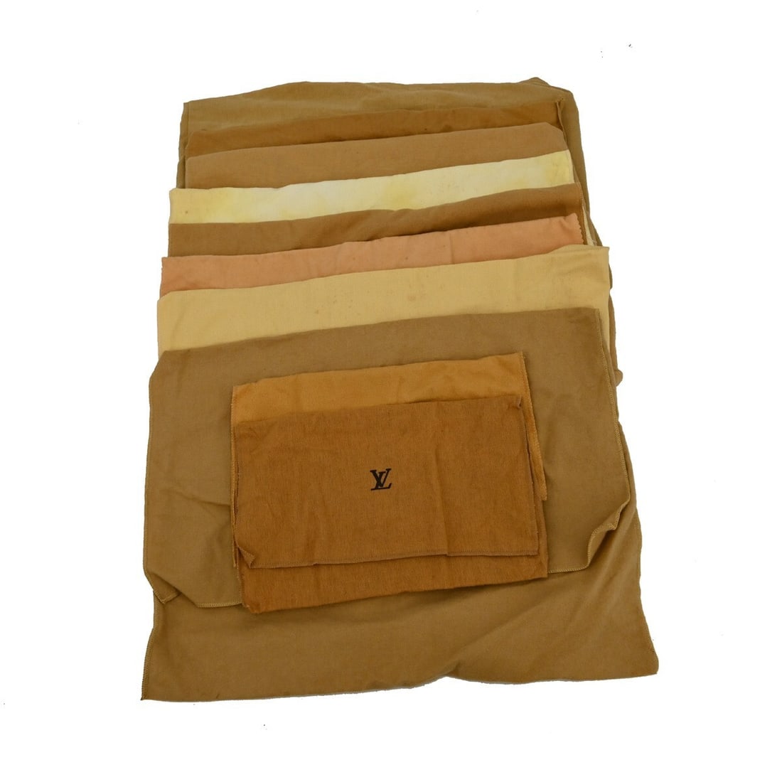 Louis Vuitton cotton dust bags set of 10 brown beige: Louis Vuitton cotton dust bags set of 10 brown beige This is a set of 10 authentic Louis Vuitton dust bags made from 100% cotton in brown and beige tones. Designed for unisex use, these dust bags are 