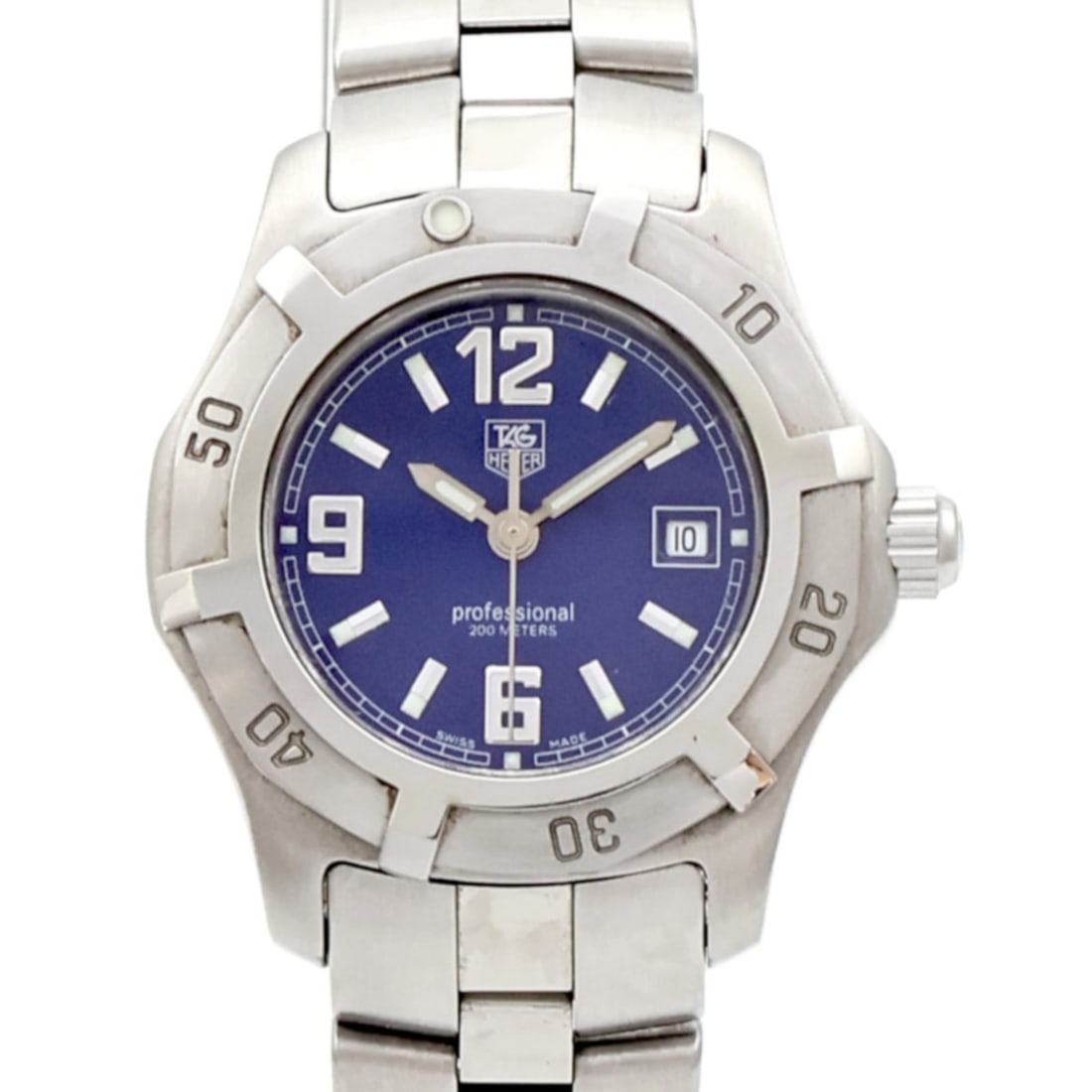 TAG Heuer Quartz Blue Dial Stainless Steel Wristwatch WN1312-0: TAG Heuer Quartz Blue Dial Stainless Steel Wristwatch WN1312-0 This TAG HEUER Professional Exclusive Date Quartz Watch WN1312-0 features a stainless steel case and band with a striking blue dial and f