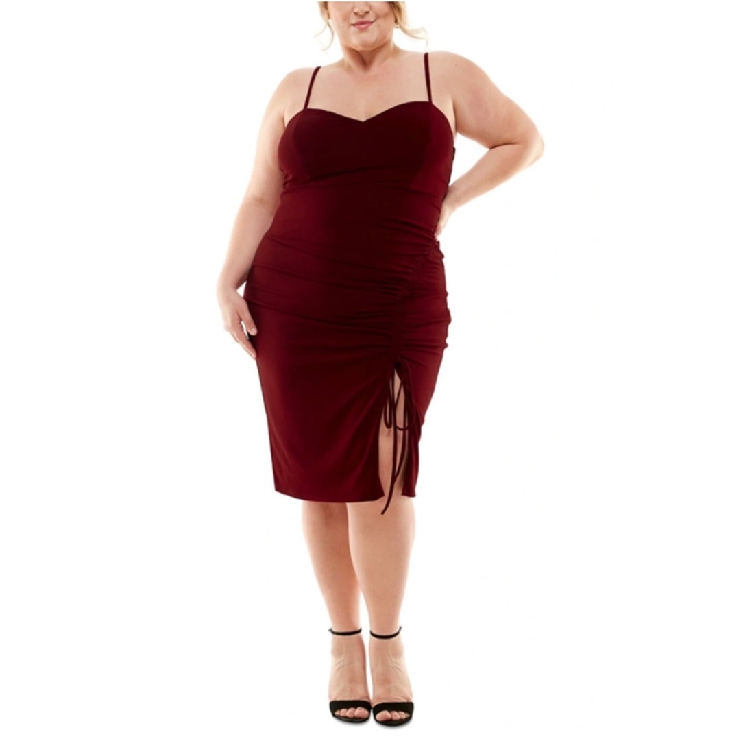 City Studio Plus Size 14W Ruched Cranberry Midi Dress (1 of 3)