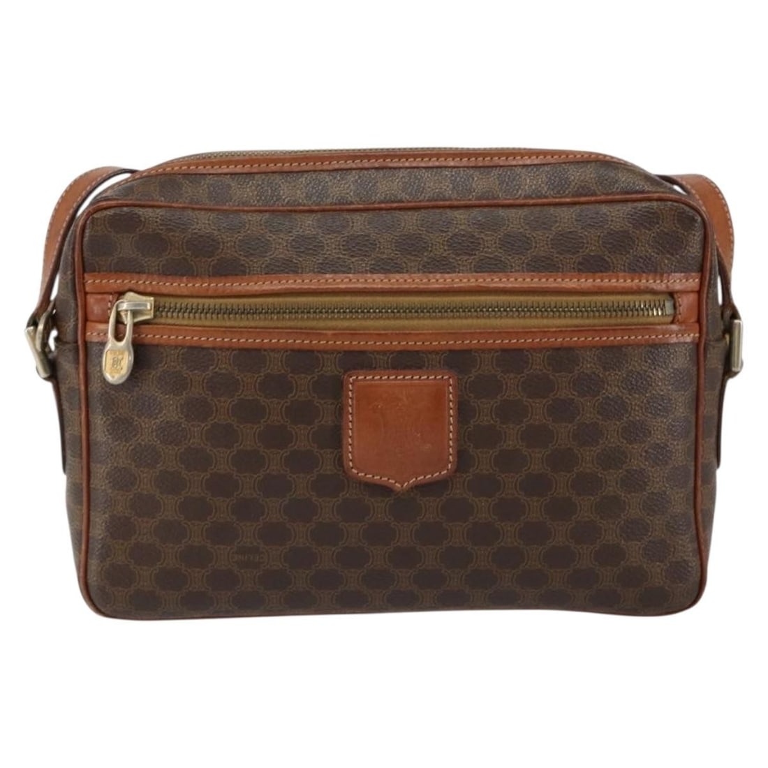 Celine Macadam Canvas and Leather Vintage Shoulder Purse: Celine Macadam Canvas and Leather Vintage Shoulder Purse This Celine Vintage Macadam Shoulder Bag features a classic brown canvas exterior accented with leather details. Designed for women, it offers 