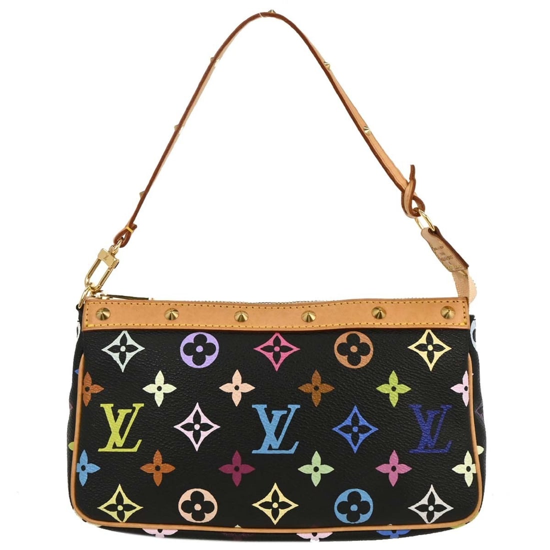 Louis Vuitton Black Multicolor Monogram Pochette Accessoires M92648: Louis Vuitton Black Multicolor Monogram Pochette Accessoires M92648 This stylish Louis Vuitton Pochette Accessoires is crafted from durable Monogram Multi-Color Canvas Leather, featuring a striking mu
