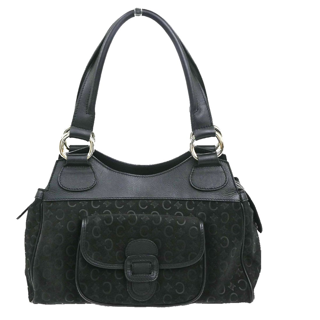 Celine Suede Shoulder Bag Black C Macadam 30cm by 20cm by 11cm: Celine Suede Shoulder Bag Black C Macadam 30cm by 20cm by 11cm This Celine C Macadam handbag is crafted from black suede and designed for women. It features a shoulder bag style with ample space, meas