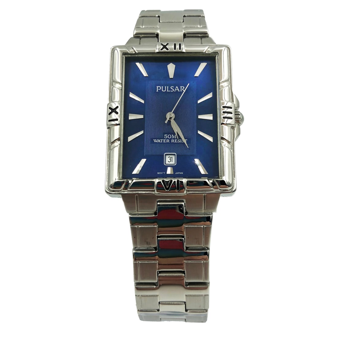 Pulsar PXH689 Men's Quartz Watch Blue Rectangle Dial Stainless Steel Bracelet (1 of 4)