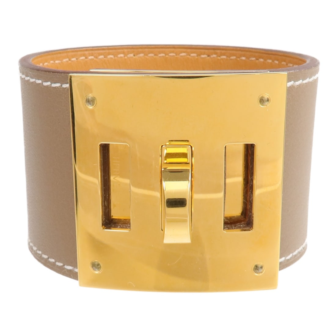 Hermes Kelly Dog Swift Leather Gray Bangle with Gold Hardware (1 of 11)