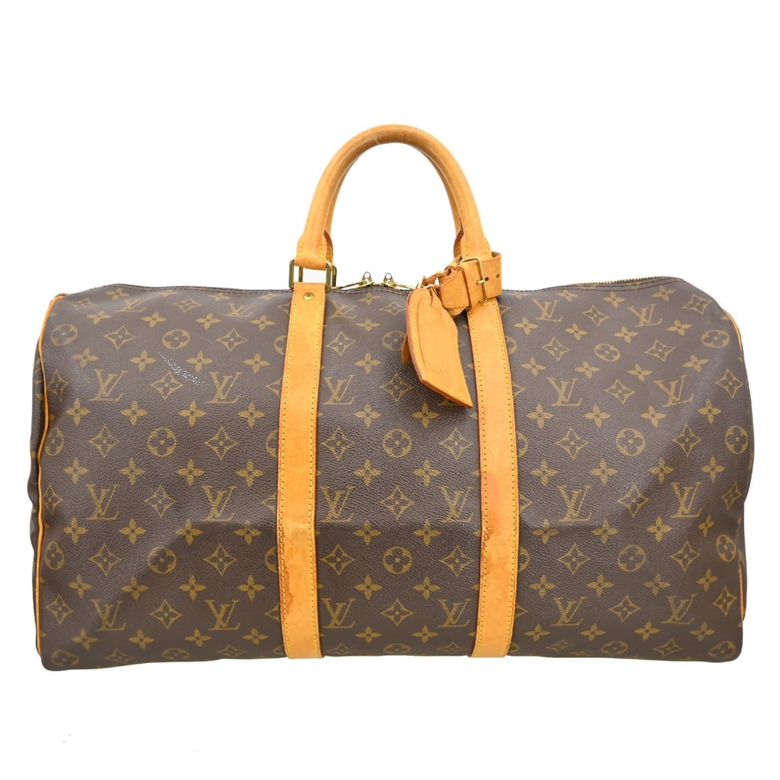 Louis Vuitton Keepall Monogram Canvas Travel Bag: Louis Vuitton Keepall Monogram Canvas Travel Bag This Louis Vuitton Keepall Bag features the iconic Monogram canvas in a classic brown color. Designed for unisex use, it offers ample space for travel 