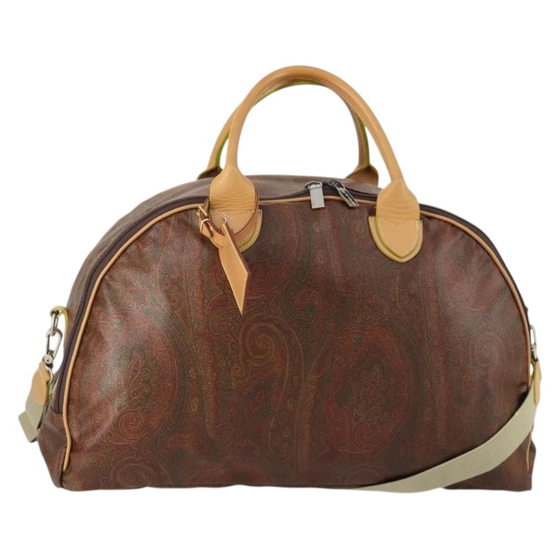 Etro Bordeaux Paisley PVC Boston Bag with Gold Tone Hardware and Dust Bag: Etro Bordeaux Paisley PVC Boston Bag with Gold Tone Hardware and Dust Bag This ETRO Paisley Boston Bag features a Bordeaux and gold color scheme and is crafted from PVC leather. Designed for versatile